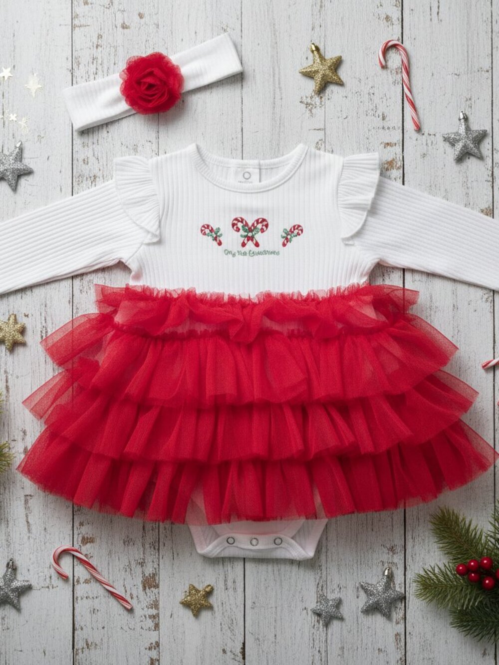 Little Me Baby Girl Candy Cane Tutu Dress Headband NWOT 12M Christmas